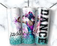 two personalized tumbles with the words dance on them