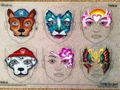 Pretty Party Face Paint Ideas, Face Painting Poster Board Ideas, Face Painting Set Up, Face Painting Templates, Face Painting Design Board, Face Paint Ideas Full Face, Easy Face Painting