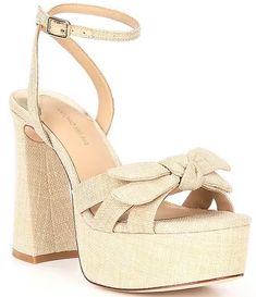 Antonio Melani Bindi Raffia Bow Platform Dress Sandals | Dillard's Beige High Heel Fabric Sandals, Fabric Platform Sandals With Ankle Strap, Beige Open Toe Fabric Heels, Beige Fabric Open Toe Heels, Chic Beige Fabric Sandals, Beige Fitted Sandals With Round Toe, Chic Fabric Sandals With Round Toe, Summer Fitted Sandals With Cushioned Footbed, Summer Heels