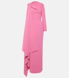 Lydia draped gown in pink - Solace London | Mytheresa 2024 List, Dressy Hats, Draped Gown, Solace London, Drape Gowns, London Outfit, Long Sleeve Design, Elegant Dresses Classy, Modest Dress