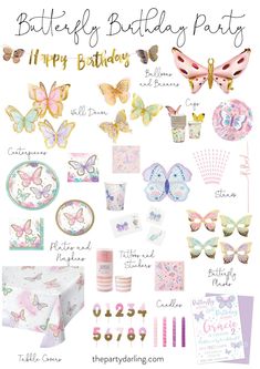 a birthday party with pink and gold butterflies