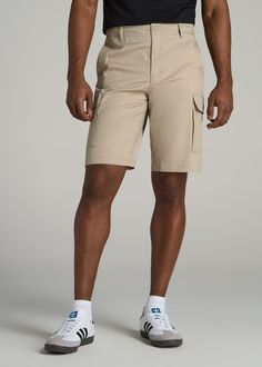 Adventure Awaits in These Tall Men's Shorts Flexibility for Rugged Wear Our Stretch Twill Cargo Shorts are made for the tall guy who embraces both adventure and style. The perfect blend of cotton and spandex ensures a comfortable fit that moves with you, while the cargo pockets provide practicality for your on-the-go essentials. These extra-long shorts for tall men are designed to hit above the knee, offering a stylish and functional choice for any outdoor activity or casual outing.• Durable str Casual Cargo Pants With Built-in Shorts For Hiking, Outdoor Cotton Cargo Pants With Built-in Shorts, Summer Cotton Cargo Pants For Hiking, Summer Hiking Cotton Cargo Pants, Cotton Cargo Pocket Shorts For Outdoor, Cotton Cargo Shorts With Multiple Pockets For Hiking, Bermuda Cargo Shorts For Outdoor Activities, Khaki Cotton Cargo Shorts For Hiking, Khaki Cotton Hiking Shorts