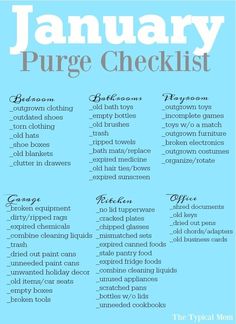 a blue and white poster with the words january pure checklist