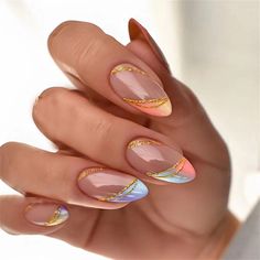 Unghie Sfumate, Colorful French, Nagel Tips, Colorful Nails, Manicure Tips, Fake Nails With Glue, Nails French, Nails Almond, Almond Shaped