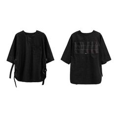 Black Oversized Shirt Oversized Crew Neck Techwear Tops, Summer Techwear Cotton Top, Summer Cotton Techwear Top, Summer Streetwear Techwear Tops, Spring Streetwear Techwear Tops, Spring Techwear Tops For Streetwear, Black Techwear Tops For Summer, Alternative Oversized Streetwear Top, Oversized Punk Cotton Top