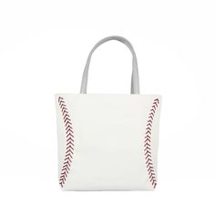 Size: 17" wide x 13" tall (plus 9" handles) x 3" deep Features: Made from actual baseball materials...it doesn't just LOOK like a baseball, it IS baseball! It's made from the real thing and feels amazing as a tote bag! Genuine red baseball stitching Durable, puncture resistant, and virtually spill proof Quality construction with double reinforced handle straps for cushioned comfort Soft inner bag lining One zippered pouch and two open pouches on inside walls of bag Soft magnetic closure at top H Casual White Sports Bag, White Large Capacity Shoulder Bag For Sports, Sporty White Shoulder Bag With Large Capacity, Sporty Softback Bag For Daily Use, Sporty White Rectangular Shoulder Bag, Sporty Bags For Football Season, White Sports Tote Bag, Sporty White Shoulder Bag, White Tote Bags For Sports Events