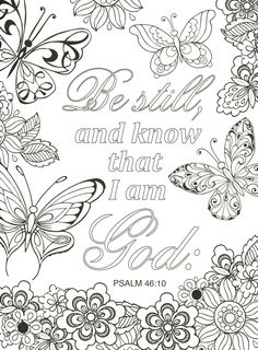 the bible verse with butterflies and flowers on it, as well as an adult coloring page