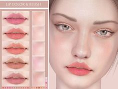 the lip color and blush are shown in this image, with different shades to choose from