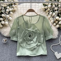 Green Chiffon Tops For Summer, Green Chiffon Summer Top, Spring Green Chiffon Blouse, Green Chiffon Blouse For Summer, Spring Short Sleeve Chiffon Tops, Short Sleeve Chiffon Tops For Spring, Chiffon Short Sleeve Tops For Spring, Spring Chiffon Blouse With Short Sleeves, Short Sleeve Chiffon Blouse For Party