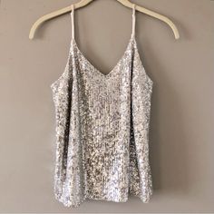 This Top Is Brand New With Tags. - Mini Sequin Design - Lined - Adjustable Straps - See Measurements In Photos. Sequin Design, Tank Top Camisole, Adjustable Straps, Sequin, Tank Top, V Neck, Tank Tops, Brand New, Tags