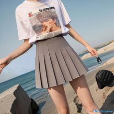 Orcajump - Professional High-Waisted Pleated Mini Skirt 110 Pounds, 120 Pounds, Gray Skirt, Pleated Mini Skirt, A Line Skirt, A Line Skirts, Mini Skirt, A Line, Mini Skirts