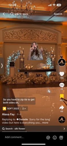 an image of a woman on her cell phone in front of a wedding video screen