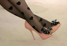 Cute! Tights With Heels, Heart Tights, Polka Dot Shoes, Cute Tights, High Heels Boots, Patterned Tights, Bow Heels, Soft Grunge