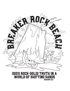 a black and white drawing of a rock with the words breaker rock beach on it