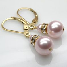 Pink Pearl Earrings, Bridal Jewelry, Swarovski Pearls, Gold Filled, Pink Drop Earrings, Bridesmaid E Classic Pink Earrings For Wedding, Pink Dangle Pearl Earrings For Formal Occasions, Pink Drop Pearl Earrings For Formal Occasions, Pink Feminine Pearl Earrings For Wedding, Feminine Pink Pearl Earrings For Wedding, Pink Pearl Earrings For Party, Pink Pearl Bridal Earrings As Gift, Pink Pearl Bridal Earrings For Gift, Elegant Pink Pearl Earrings For Anniversary