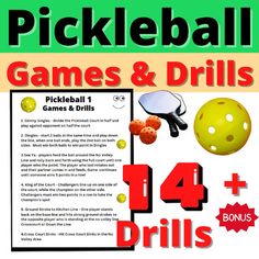 the cover of pickleball games and drills for 4 - 4 balls with instructions