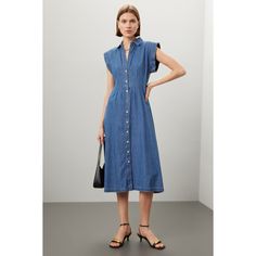 Blue (100% Cotton). Casual dress. Cap sleeves. Collared neckline. Front zipper fly with button closure. 47" from shoulder to hemline. Imported. Simple Tote, Rent The Runway, Closet Designs, Veronica Beard, Denim Dress, Front Zipper, Cap Sleeves, Casual Dress, Midi Dress