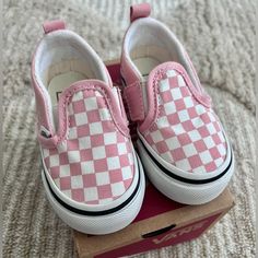 *Nib* Pink Checkerboard Slip-On Toddler Vans Size 5! New In Box, Never Worn, Still Have Plastic Loop Tag But My Toddler Pulled Off The Little Red Tag On The Shoes. The Cutest Pair Of Little Girl Vans. Have A Matching Pair In Purple Too! Playful White Vans Sneakers, Cute Vans Slip-on Sneakers, Cute Pink Vans Sneakers, White Non-slip Vans Sneakers, Non-slip White Vans Sneakers, Girl Vans, Pink Checkerboard, The Cutest, Kids Shoes