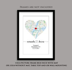 a heart shaped map frame with the words frames are not included