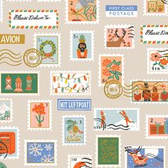 postage stamps with different designs on them