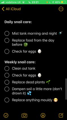 an iphone screen with the text daily snail care