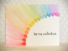 a card with hearts and the words be my valentine written in rainbow colors on it