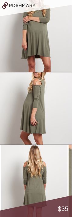 Maternity Dress **fits when not pregnant too!** 👍🏼FITS WHEN NOT PREGNANT AS WELL!  (it just makes it a little longer) -PinkBlush Maternity dress  -3/4 length sleeve -shoulder cutouts -95% Rayon 5% Spandex. -Olive green -NEVER worn -still has tags! -Size: maternity S (I wear S when not pregnant) -more pics if needed! Pinkblush Dresses Midi Spring Long Sleeve Maternity Dress, Spring Maternity Dress With Stretch, Spring Maternity Wear Dresses, Casual Maternity Dress For Brunch, Casual Maternity Dress For Spring Brunch, Spring Maternity Stretch Mini Dress, Casual Spring Maternity Dress For Brunch, Spring Green Maternity Dress, Olive Maternity Dress