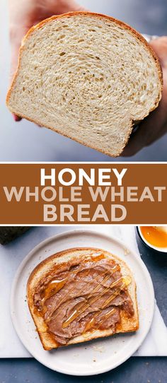 honey whole wheat bread with peanut butter on top