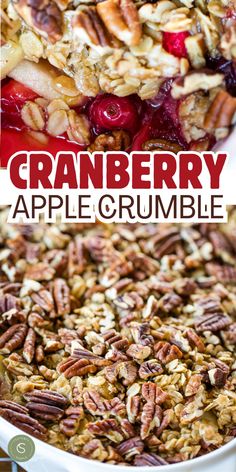 close up of cranberries in filling and finished crumble out of oven Easy Crumble Topping, Apple Cranberry Crumble, Fall Dessert Ideas, Cranberry Apple Crumble, Cranberry Apple Crisp, Cranberry Crumble, Easy Apple Crumble, Brunch Sides, Homemade Whipped Cream Recipe