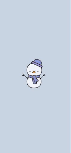 a snowman with a blue hat and scarf on it's head, standing in front of a light blue background