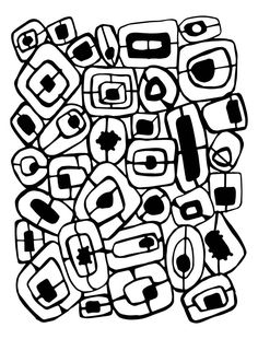 a black and white drawing of many different shapes