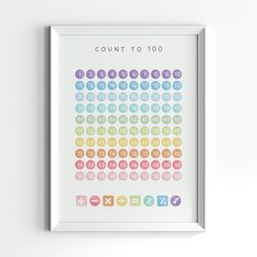 a white framed poster with the words count to 100 on it's front and back