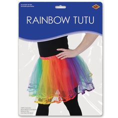 the rainbow tutu skirt is on display in front of a white background with an advert