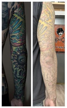 two different tattoos on both arms and legs