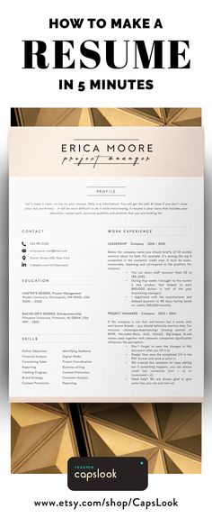 a professional resume is shown with the title how to make a resume in 6 minutes