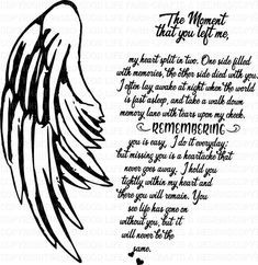 an angel's wing with the words remembrance