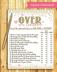 a printable wedding checklist with hearts on it and the words over or under