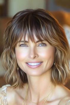 Save this pin for the best shag hairstyles for women over 50. For women with fine hair, this hairstyle adds volume and texture with soft waves that give a casual look. The layers make the hair appear fuller and thicker (which is excellent for thin hair). Shag Hair Styles, Medium Length Shag, Shaggy Bobs, Shaggy Bob Hairstyles, Choppy Bob Hairstyles For Fine Hair, Grey Hairstyles, Shag Hair, Shag Cut, Short Sassy Haircuts