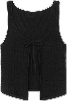 a women's black sweater vest with a tie on the front and back side