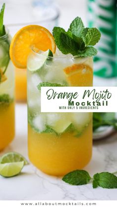 two glasses filled with orange mojito cocktail