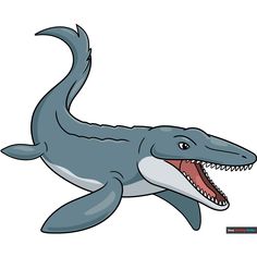 How to Draw a Mosasaurus Great White Shark Drawing, Whale Drawing, Megalodon Shark, Popular Cartoons, Great White Shark, Drawing Tutorial Easy