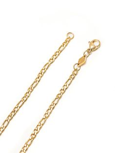 Figaro Chain in Stainless Steel with Gold Plating Product Code: MNEC_101 Designer's NotesPerfectly delicate, this Figaro chain will add the perfect amount of texture to your necklace stack. Please note that all our pieces are crafted by hand and one-of-a-kind, and may therefore vary slightly in size, shape, and color. Gold Plated Figaro Chain Link Bracelet, Gold Figaro Chain, Necklace Stack, Figaro Chains, Figaro Chain, Mens Gold, Gold Plating, Gold Finish, 18k Gold