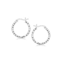 LOVCIA Premium Elegant Rhodium-Plated Sterling Silver Faceted Hoop Earrings Faceted Design, Snap Lock, Doll Jewelry, Healing Jewelry, 925 Sterling Silver Earrings, Metal Stamping, Sterling Earrings, Rhodium Plated, Sterling Silver Earrings