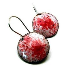 Enamel Earrings RED HOT Crimson Red and White Handmade Copper Enamel Earrings on Sterling Silver Wir Copper Sheets, Crimson Red, Disc Earrings, Earrings Red, Enamel Earrings, Handmade Copper, Red Hot, Handmade Sterling Silver, Black Enamel