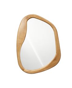 a mirror that is made out of wood and has a wooden frame on the side