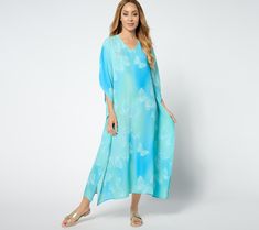 A swimsuit cover-up or a lightweight and comfy style you can wear around the house, this caftan will get plenty of wear this season. Emblazoned with a beautiful butterfly print, this billowy dress will set hearts all a-flutter. From Quacker Factory®. Billowy Dress, Caftan Dress, Comfy Fashion, Swimsuit Cover, Butterfly Print, Beautiful Butterflies, Dress Skirt, The House, Fashion Dresses