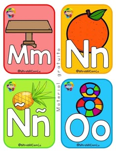 four square magnets with the letters n and o in different colors, including an orange,