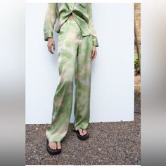 Limited Edition Silk Pants By Zara. High Rise, Straight Wide Leg. Light Green Tie Dye. Buttery Soft Fabric. Brand New With Tags! Size Xs. Originally $149 Casual Pants For Summer Pajama Party, Straight Pants For Summer Pajama Party, Casual Spring Bottoms For Pajama Party, Wide-leg Pants For Pajama Party In Summer, Casual Wide Leg Pants For Summer Pajama Party, Casual Wide Leg Pants For Pajama Party In Summer, Green Lounge Pants For Spring, Green Relaxed Fit Pants For Pajama Party, Summer Green Wide Leg Pants For Loungewear