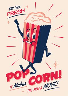 a movie poster with a cartoon character holding a popcorn in it's hand and the words pop corn