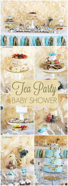 tea party baby shower with cake and cupcakes